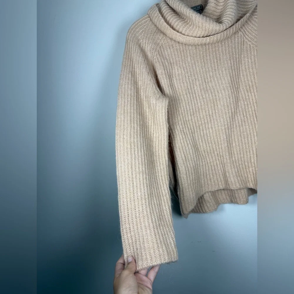 Point Sur Mohair & Wool Blend Ribbed Turtleneck Rib Knit Sweater Pale Peach Sz S